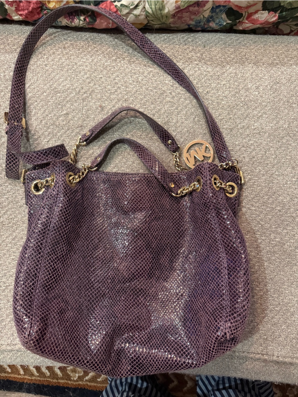Michael Kors Lilac Snake-Effect Shoulder Bag with Gold Hardware